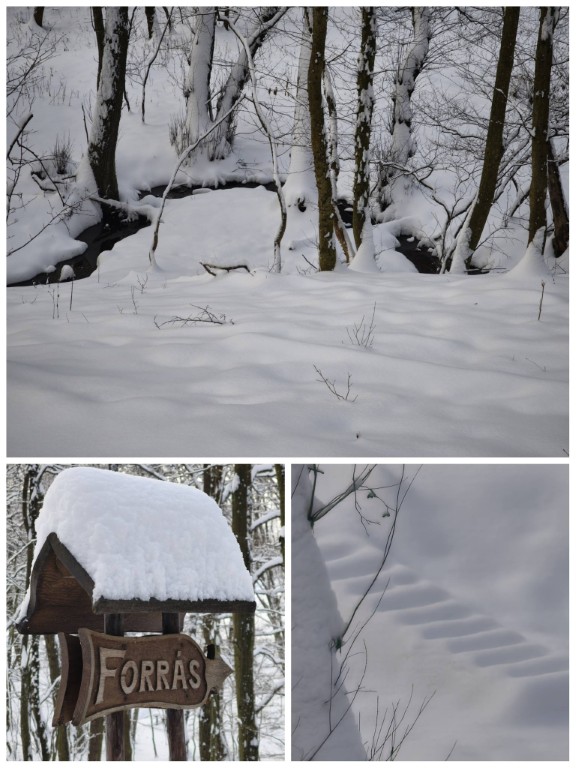 Lent egy forrás behavazott lépcsővel