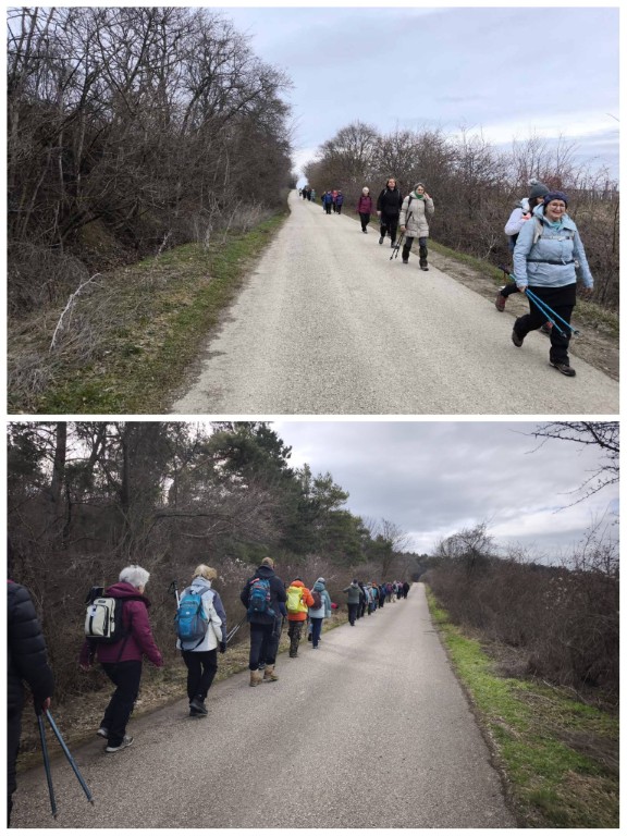 Libasorban az úton - itt járnak a gyalogosok, a bringások és az autók is - utóbbiak a sebességet csak alig csökkentik a túrázók láttán